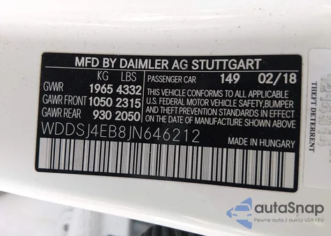 2018 Mercedes-Benz Cla 250 z USA, uszkodzony, nr VIN WDDSJ4EB8JN646212